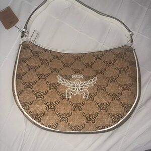 MCM Tan and White Shoulder Bag
